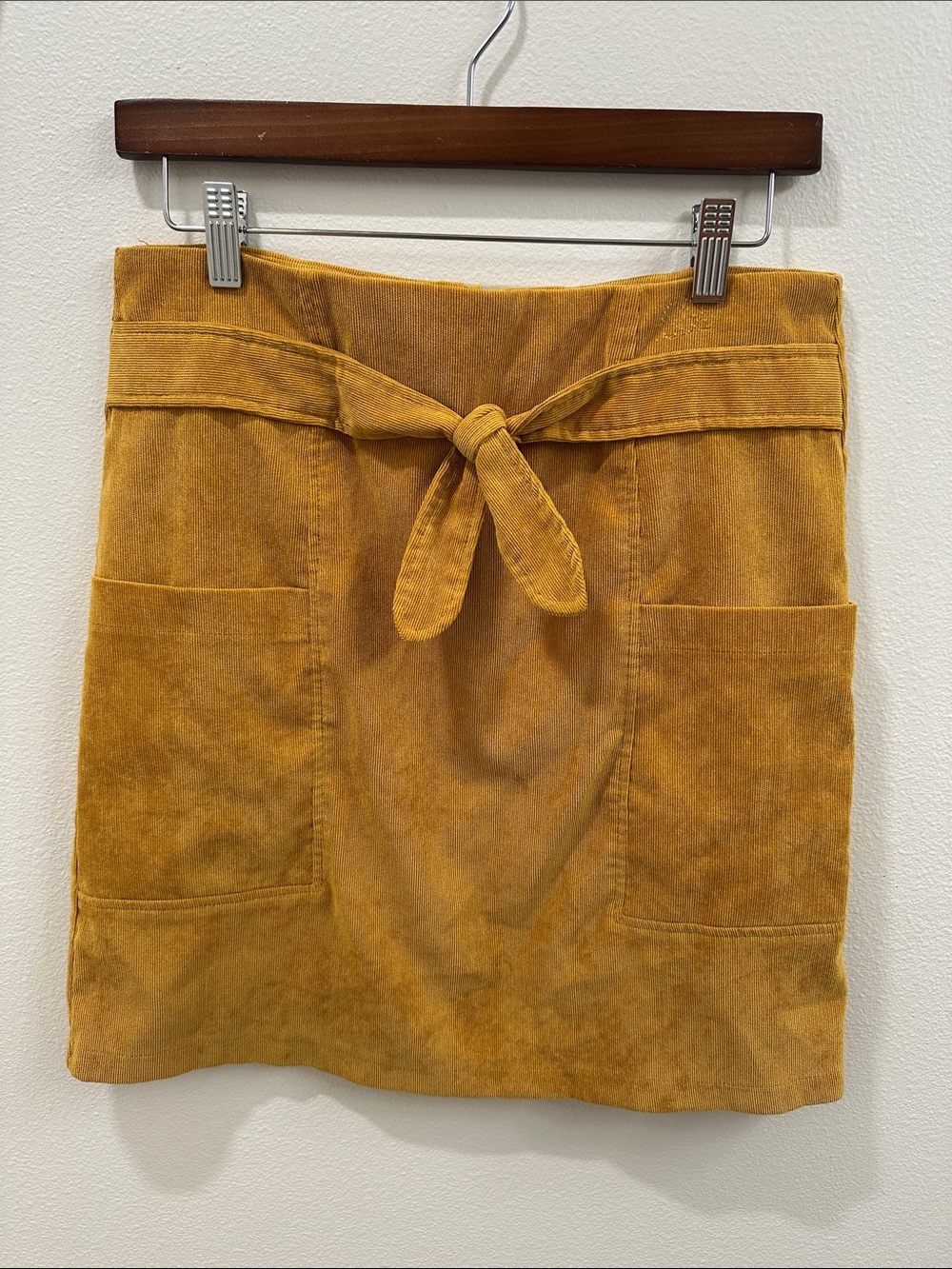 Potter's Pot Mustard Tie-Front Corduroy Mini Skirt - medium